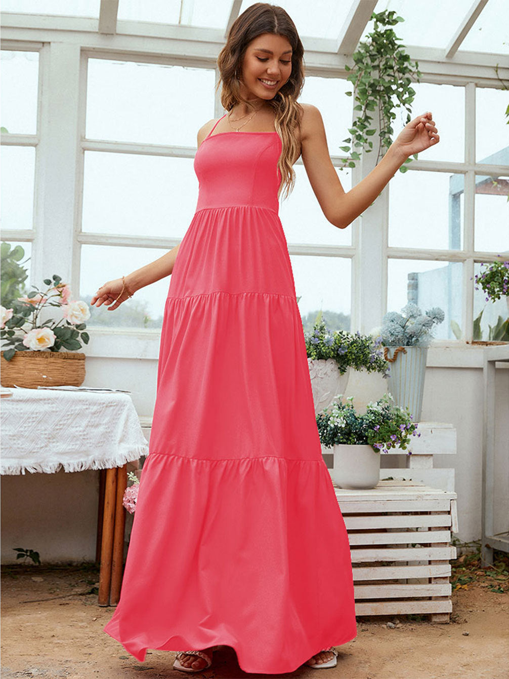 Solid Backless Long Dress