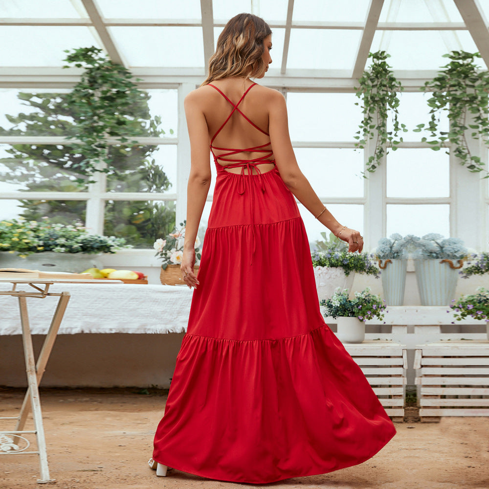 Solid Backless Long Dress