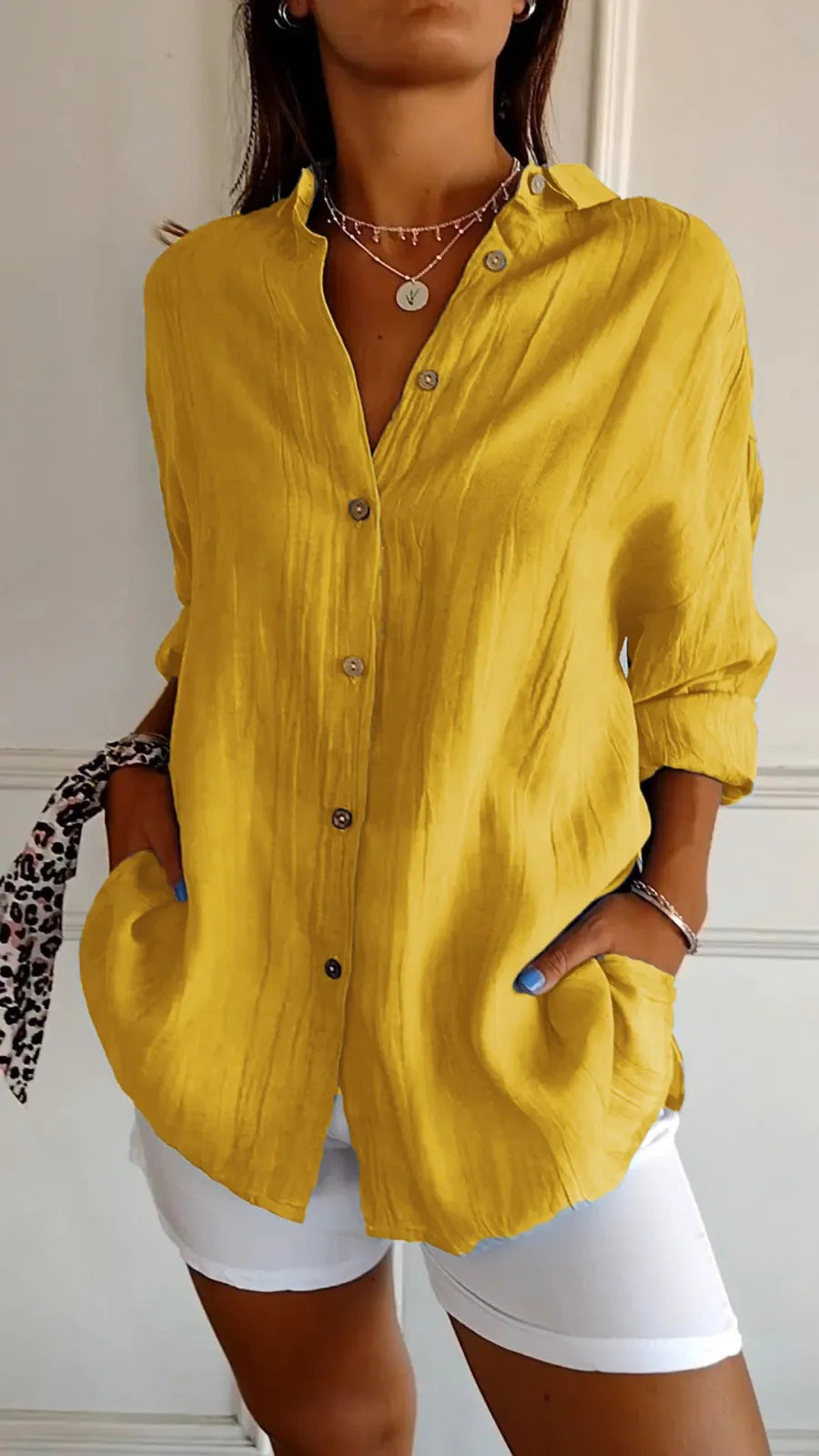 Casual Lapel Long Sleeve Pleated Shirt