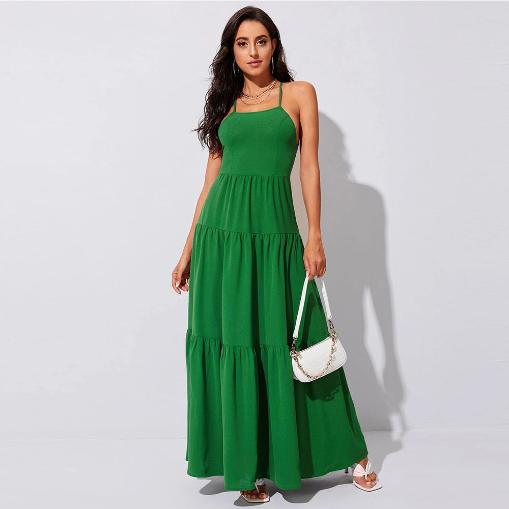 Solid Backless Long Dress