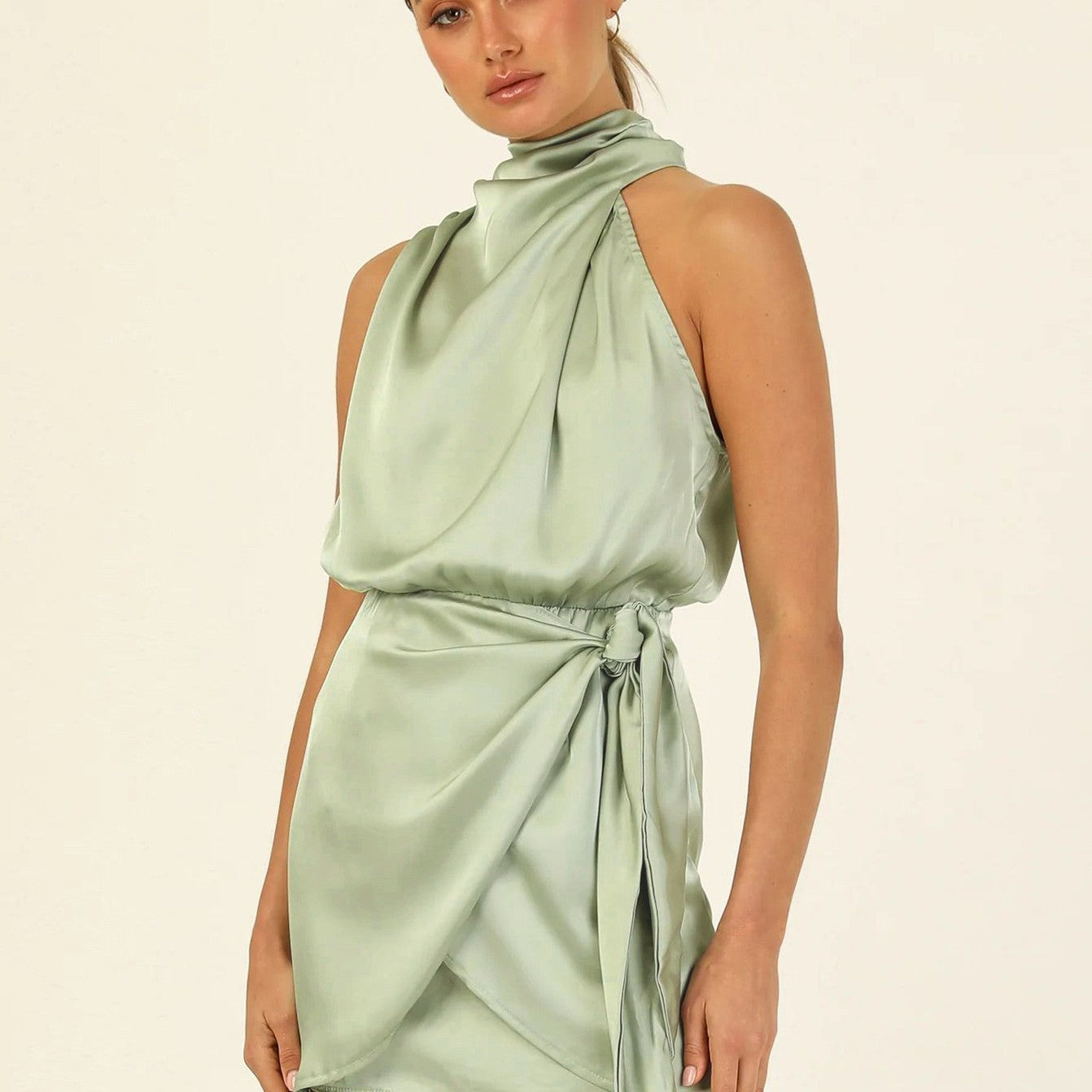Elegant Satin Halter Neck Mini Dress