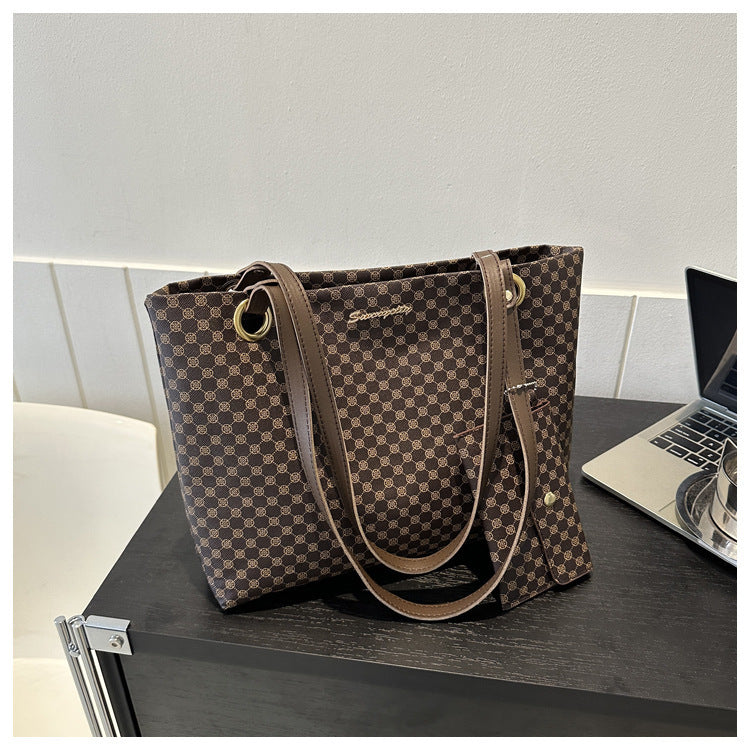 Vintage Checkered Large Capacity Shoulder Tote Bag