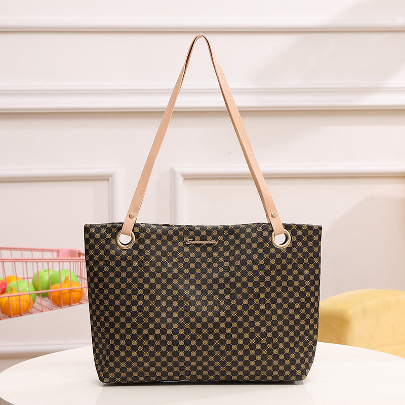Vintage Checkered Large Capacity Shoulder Tote Bag