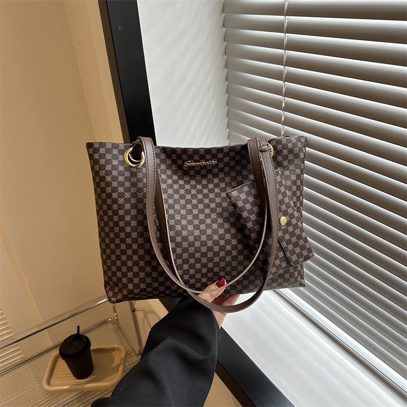 Vintage Checkered Large Capacity Shoulder Tote Bag