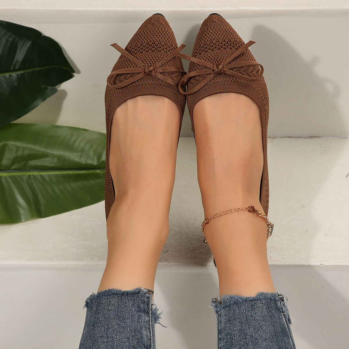 Women’s Bow Knit Pointed-Toe Flats