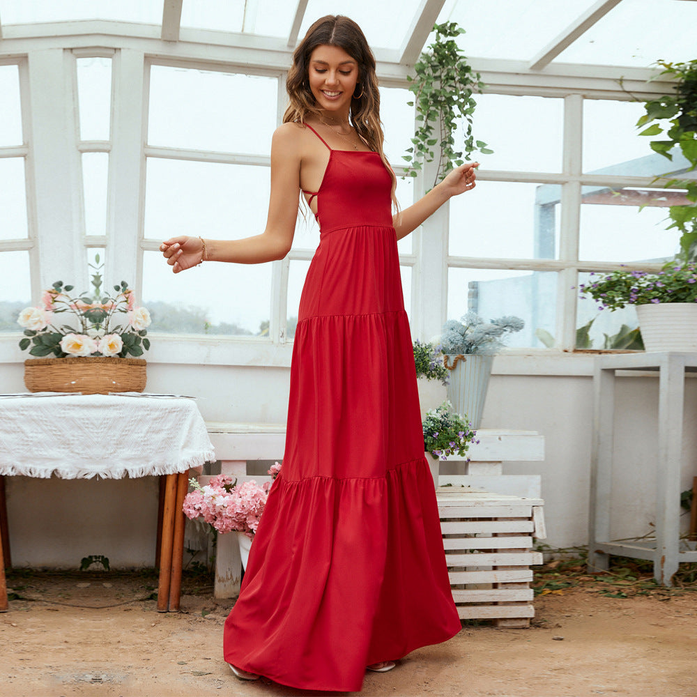 Solid Backless Long Dress