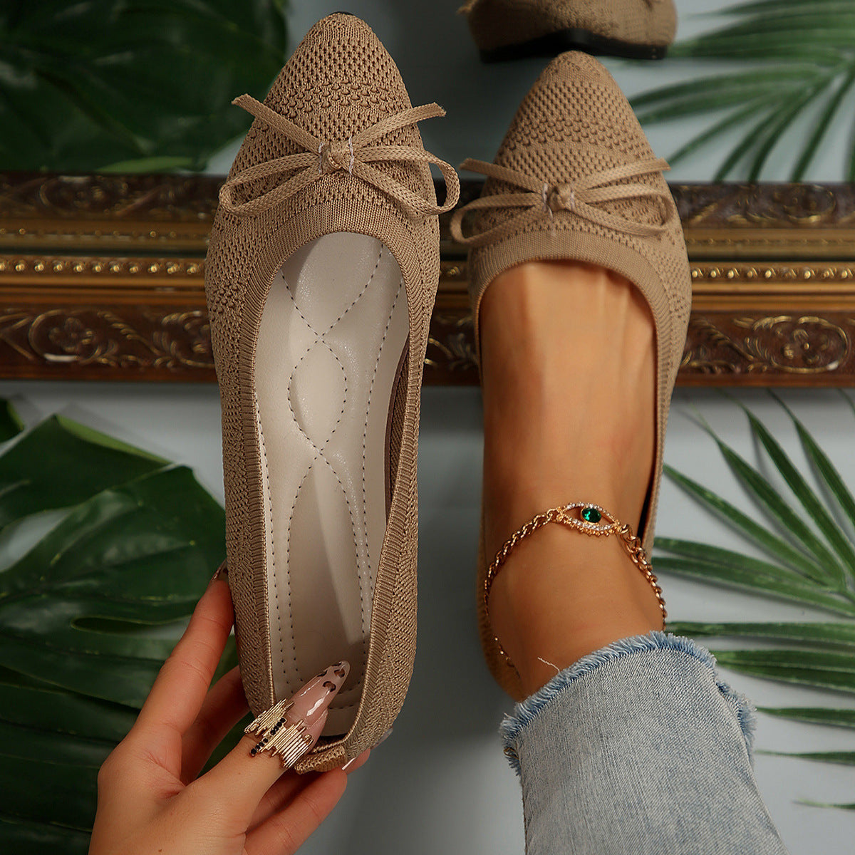 Women’s Bow Knit Pointed-Toe Flats