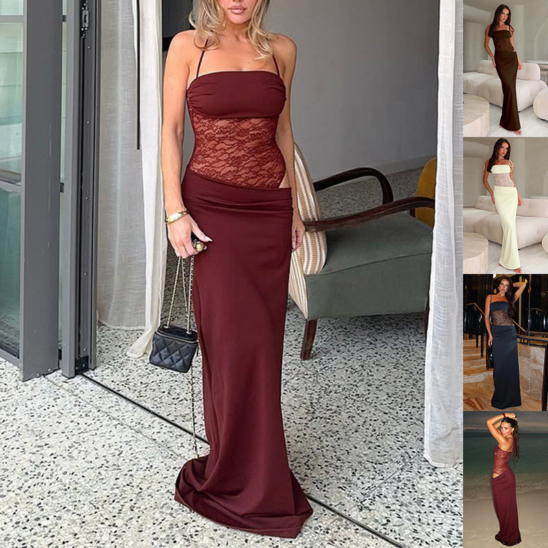 Long lace dress with straps
