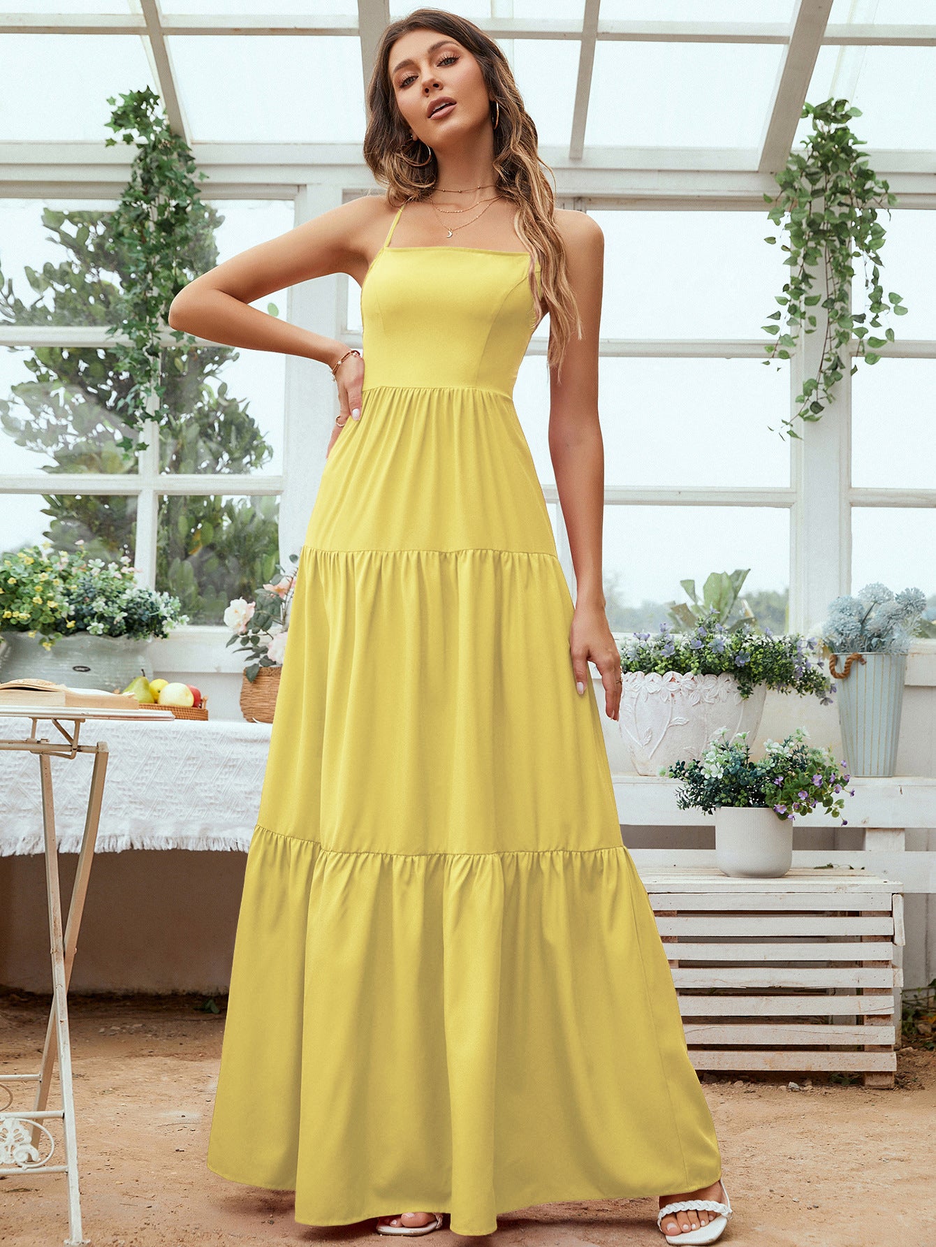 Solid Backless Long Dress