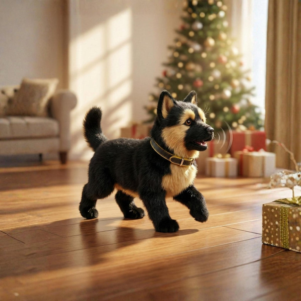 Realistic German Shepherd Puppy Toy – Interactive Walking, Barking & Wagging Electronic Pet