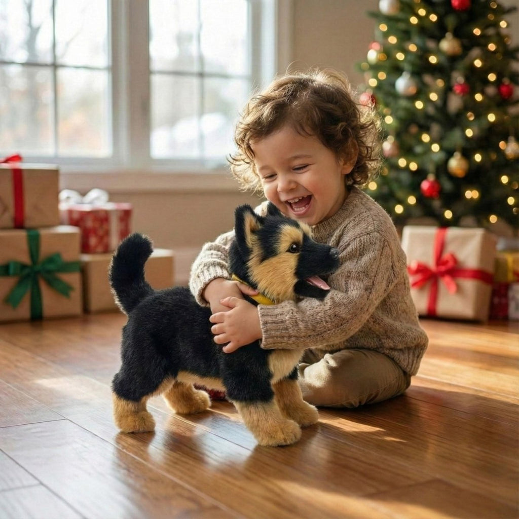 Realistic German Shepherd Puppy Toy – Interactive Walking, Barking & Wagging Electronic Pet
