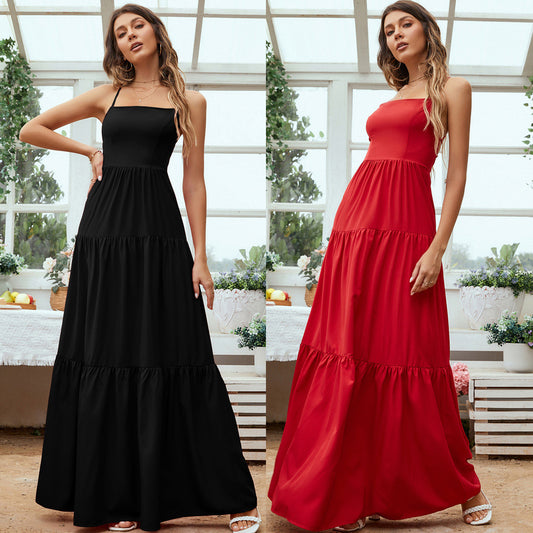 Solid Backless Long Dress