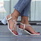 Summer sandal with a high square heel
