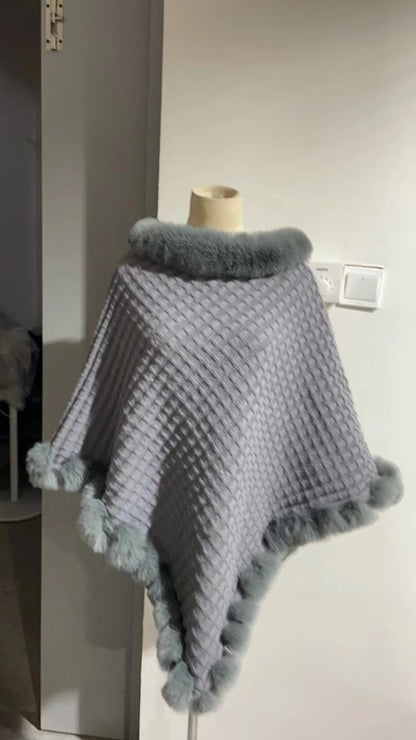 Luxury Fur Collar Winter Shawl Cape