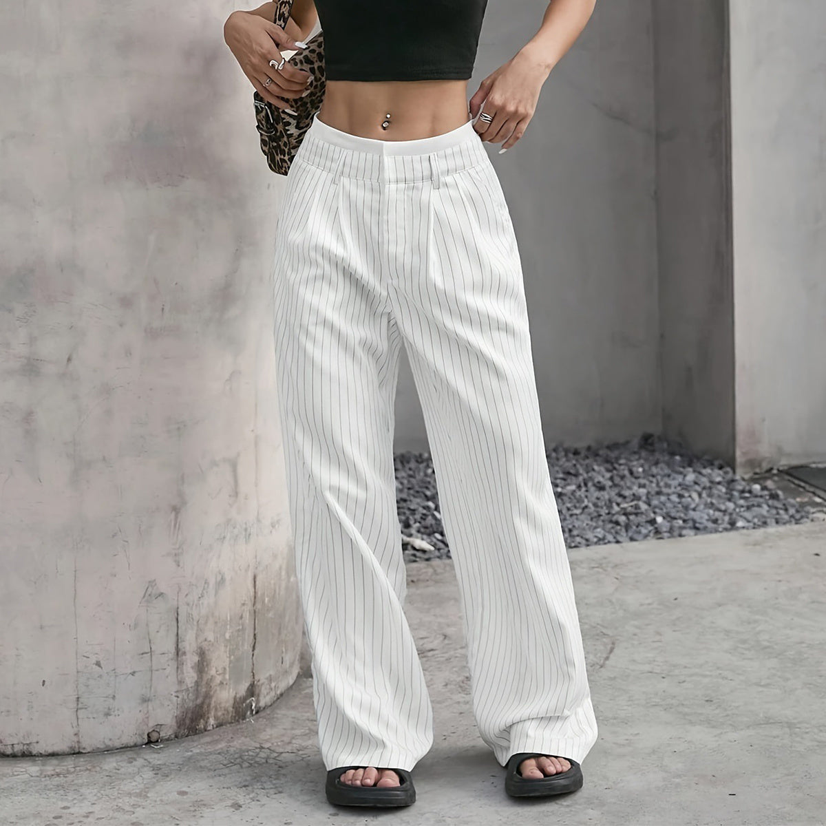 Women’s High-Waist Stripe Straight-Leg Trousers