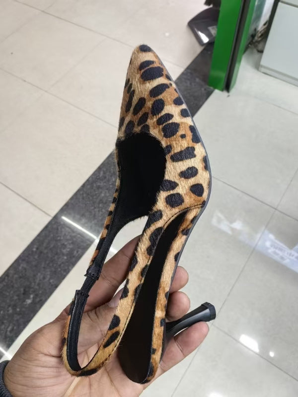 Leopard Print Pointed Toe Slingback High Heels