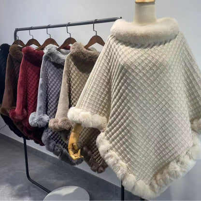 Luxury Fur Collar Winter Shawl Cape