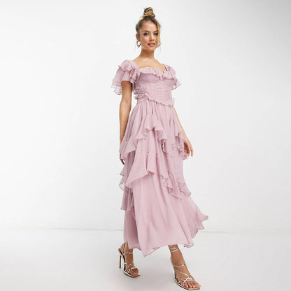 Short-sleeved ruffled summer dress