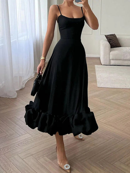 Women's Solid Black Swing Ball Dress