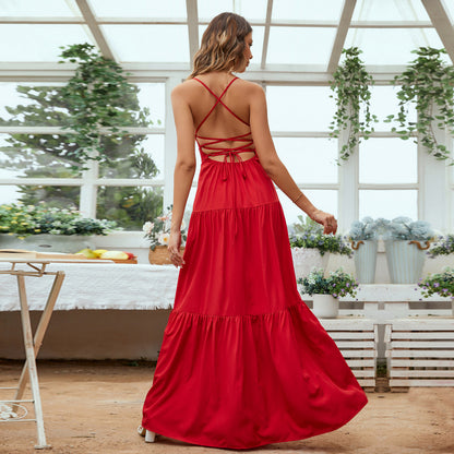 Solid Backless Long Dress