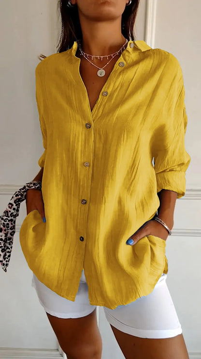 Casual Lapel Long Sleeve Pleated Shirt