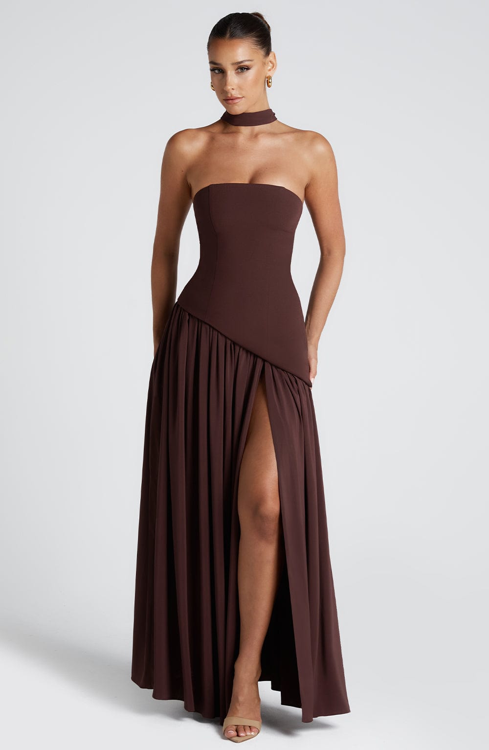 Strapless Long Dress with Draped Detail & Elegant Silhouette – Mya