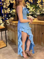 Ruffled Long Dress with Side Slit & Flowy Silhouette – Sofia