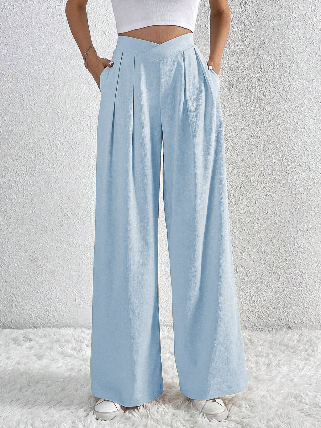 Chic High-Waist Pleated Wide-Leg Pants