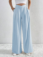 Chic High-Waist Pleated Wide-Leg Pants