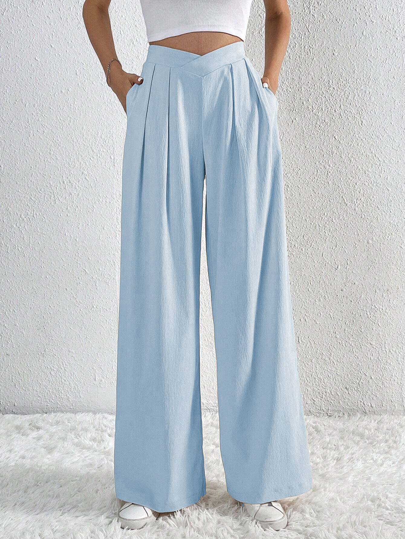 Chic High-Waist Pleated Wide-Leg Pants
