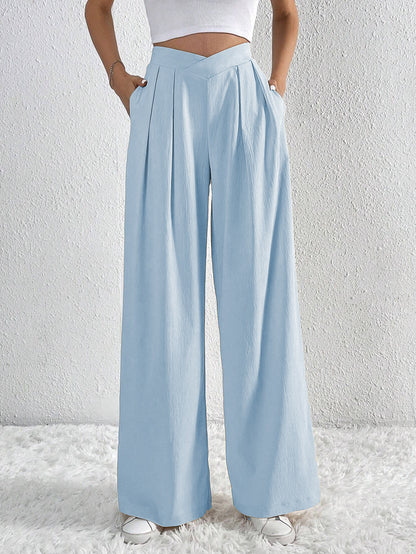 Chic High-Waist Pleated Wide-Leg Pants