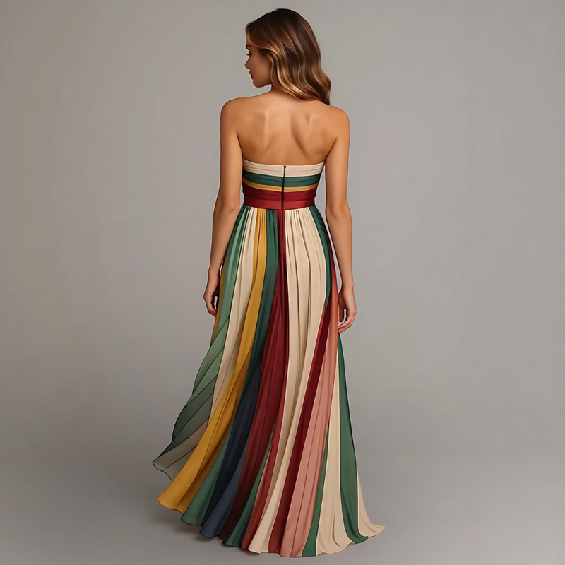 Multicolored Striped Sleeveless Long Evening Dress for Women – Flora