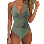 Women’s Halter Neck One-Piece Swimsuit with Sculpting Fit and Tummy Control