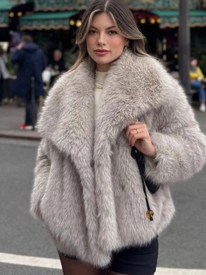 Winter Luxury Fur Lapel Winter Plush Coat