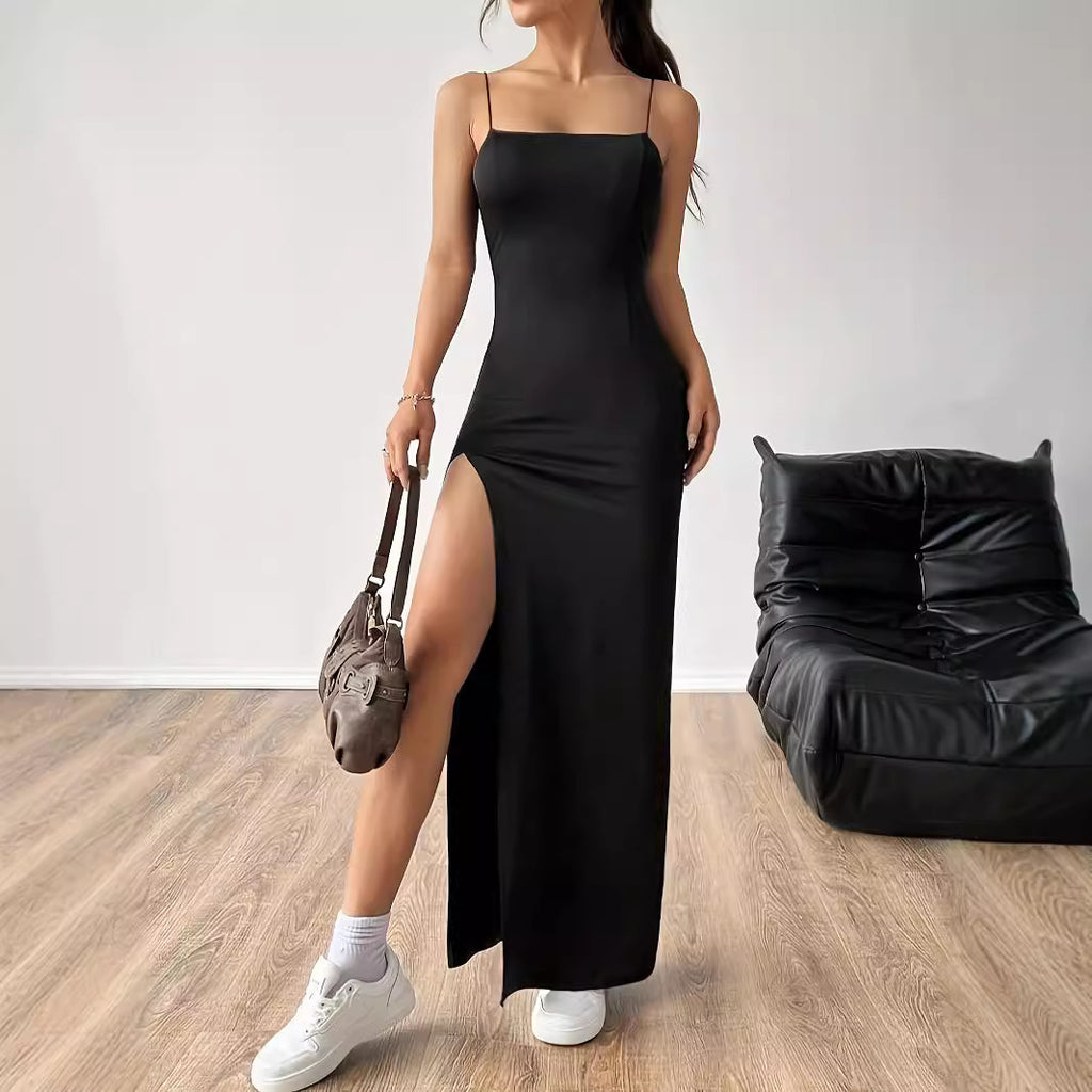 Sleek Black Bodycon Cami Long Dress