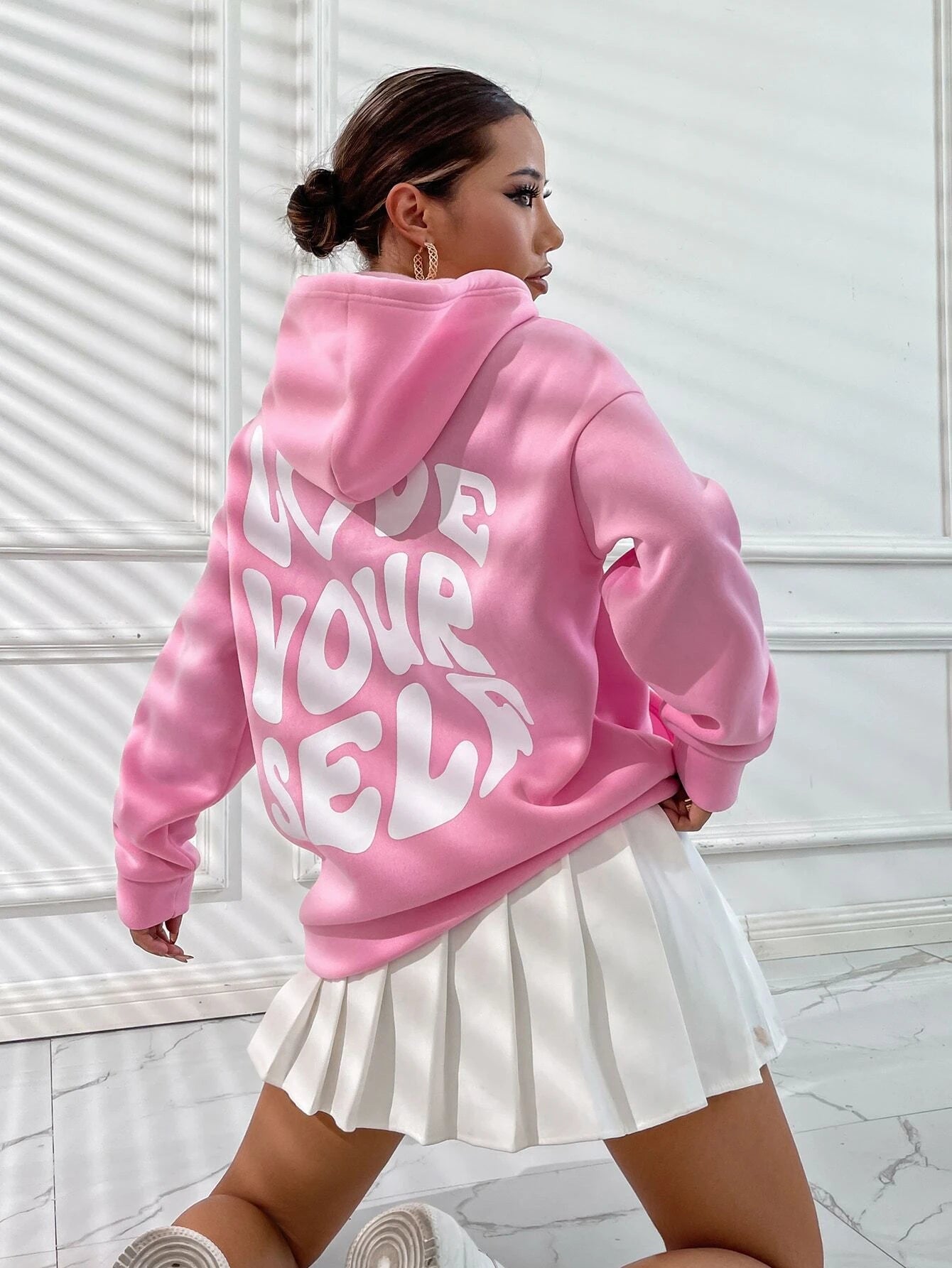 Oversized Women Hoodie with Inspiring Slogan: 'Love Yourself'