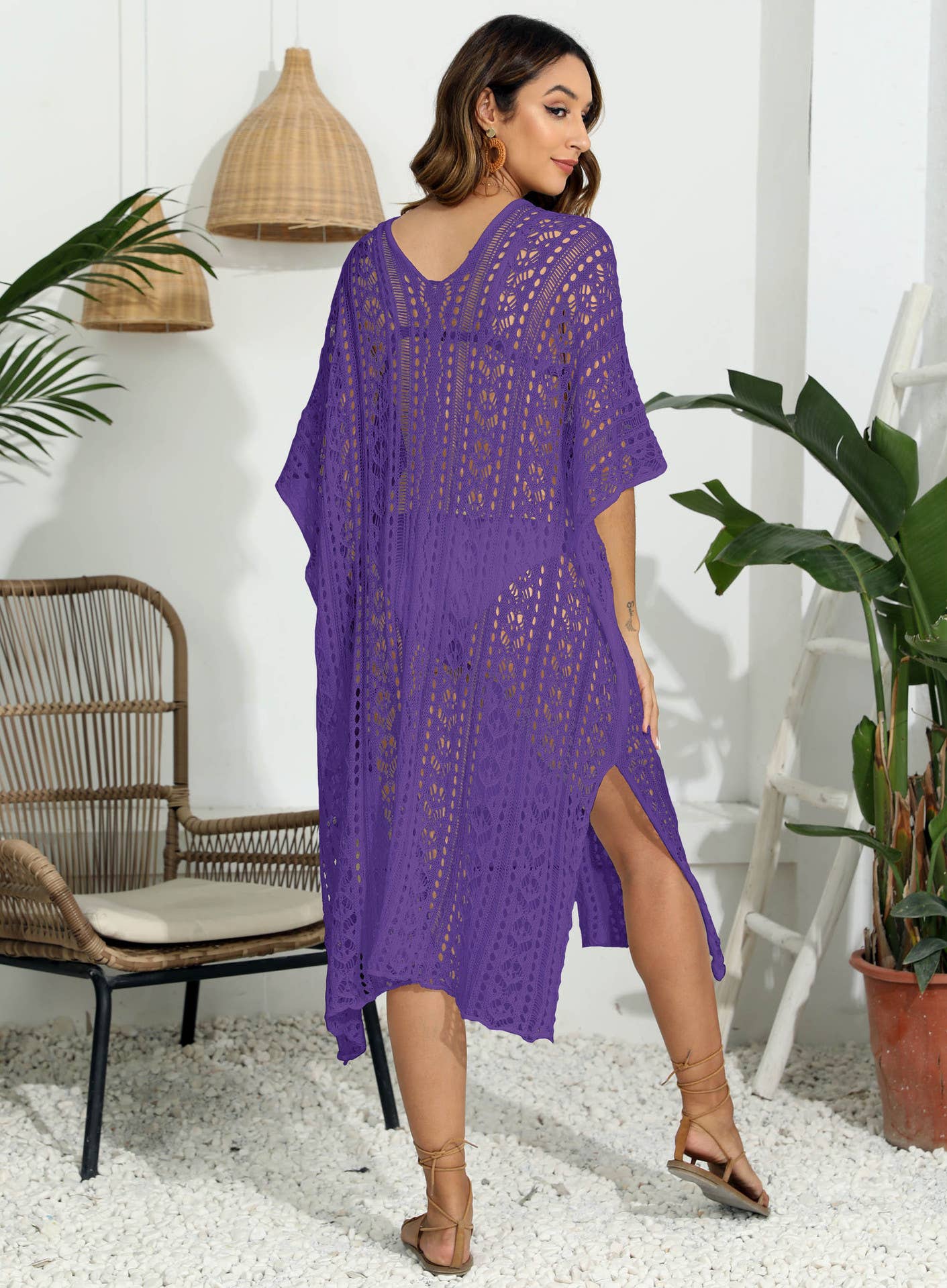 Women’s Long Crochet Beach Cover Up – Open Front Swimwear Kimono | Dripiume