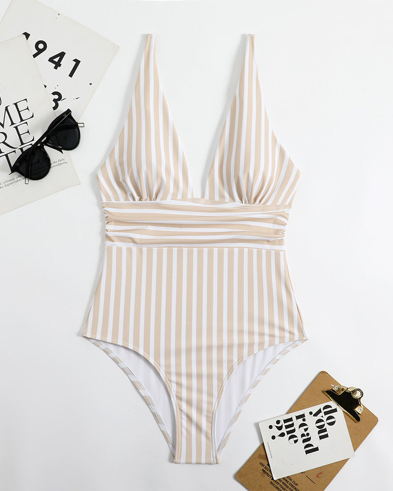 Women’s Striped Plunge One-Piece Swimsuit