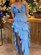 Ruffled Long Dress with Side Slit & Flowy Silhouette – Sofia