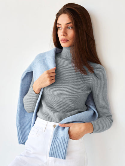 Ribbed Turtleneck Knit Sweater