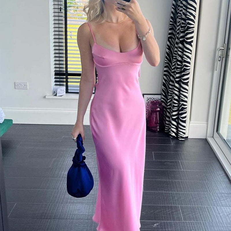Satin Slip Pink Maxi Dress