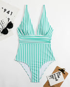 Women’s Striped Plunge One-Piece Swimsuit