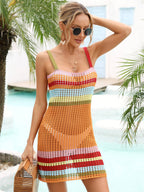 Women’s Crochet Halter Cover Up Dress – Color Block Beachwear | Dripiume