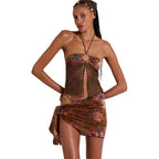 Women’s 3 Piece Bikini Set – Halter Crop Top & Sarong Cover Up | Dripiume