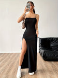 Sleek Black Bodycon Cami Long Dress