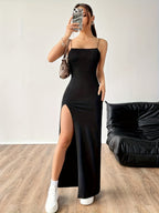 Sleek Black Bodycon Cami Long Dress