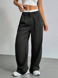 Women’s High-Waist Stripe Straight-Leg Trousers