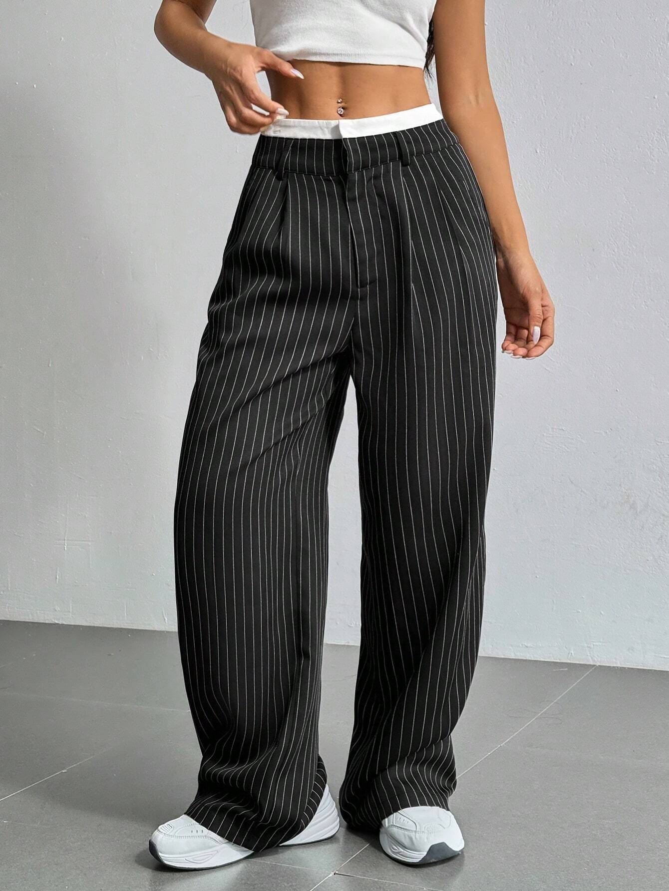 Women’s High-Waist Stripe Straight-Leg Trousers