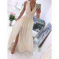 Elegant White V-Neck Maxi Dress with Front Slit
