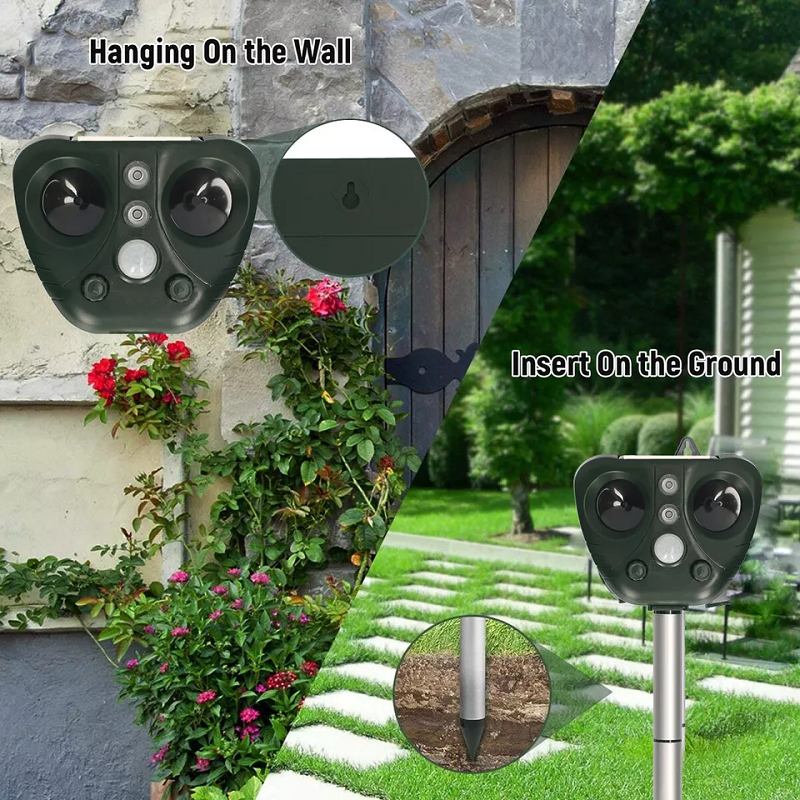 Solar Ultrasonic Bird Repeller Outdoor Garden Pest Deterrent with LED Flash Light